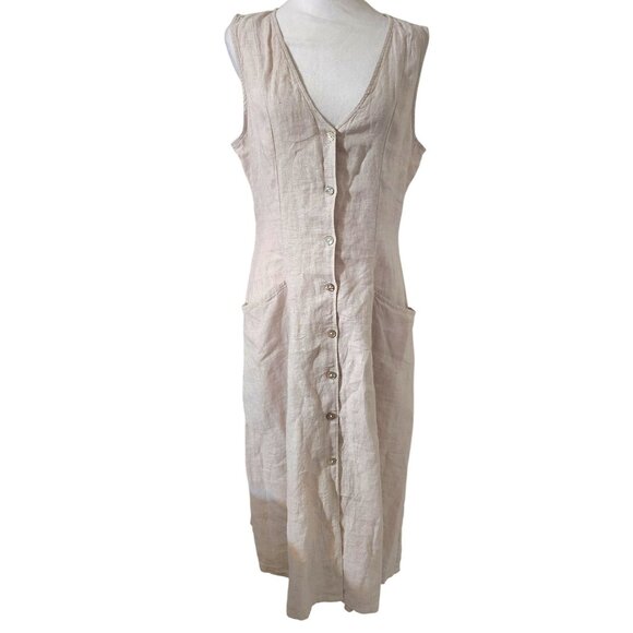 NWT Tahari Womens Linen Sleeveless Button-Front Midi Dress W/ Pockets Size 6 - Picture 1 of 6